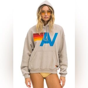 NEW Aviator Nation LOGO PULLOVER RELAXED HOODIE - SAND, medium